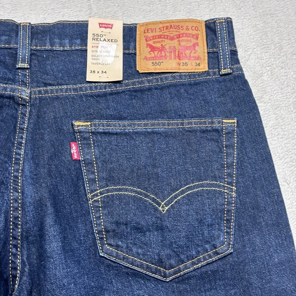 NWT Levis 550 Relaxed Fit Tapered Leg Jeans Mens 35x34 Dark Wash Stretch Denim